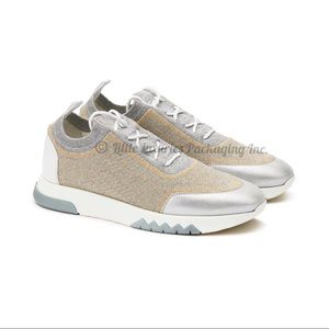 Authentic Hermès Addict Knit & Leather Sneakers